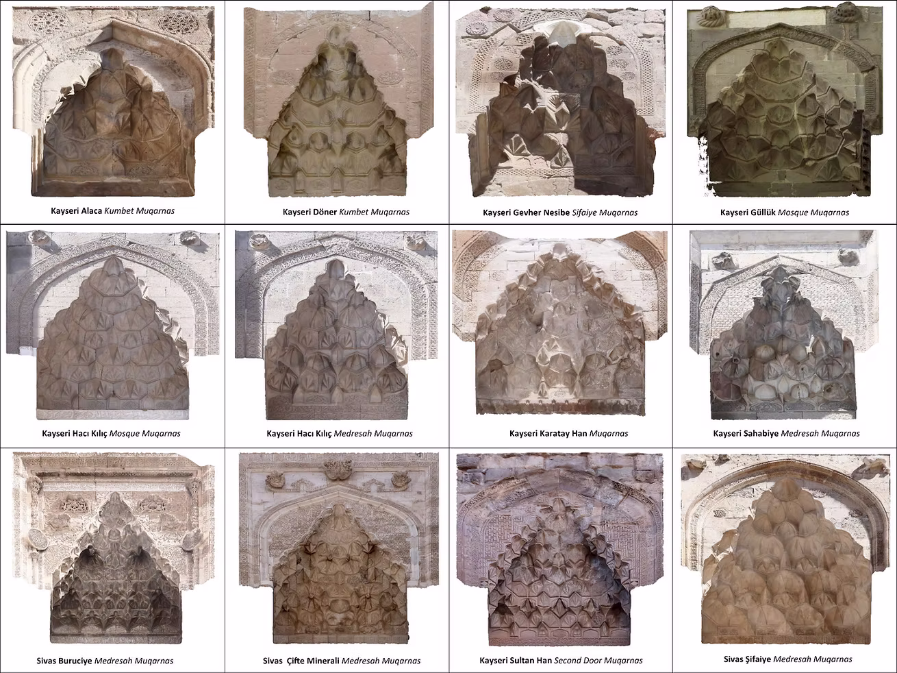 Taxonomy of selected Anatolian Seljuk muqarnas examples