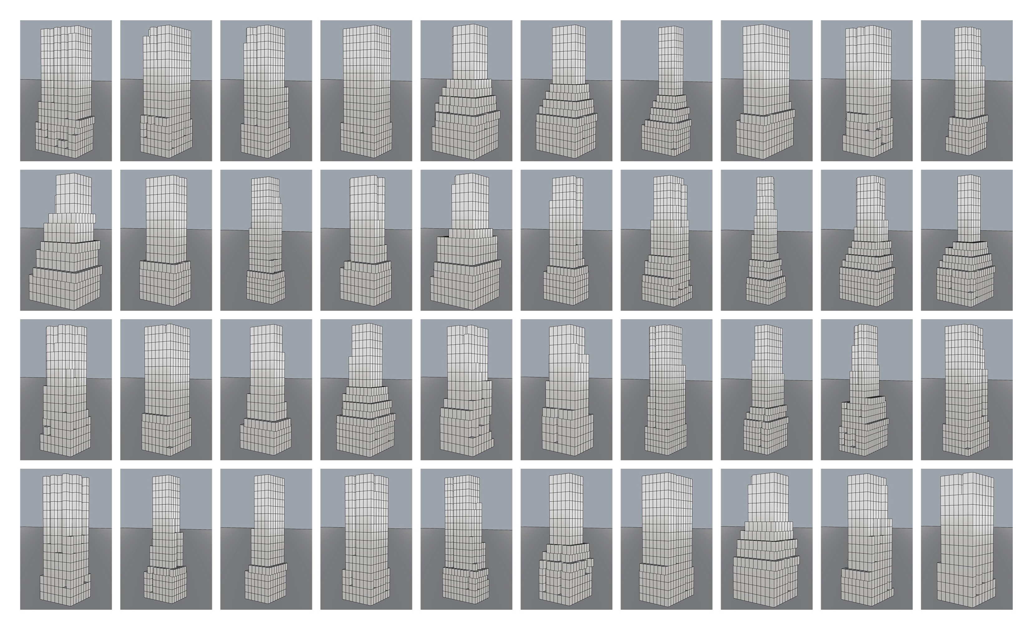 Grid of generated parametric tower variants