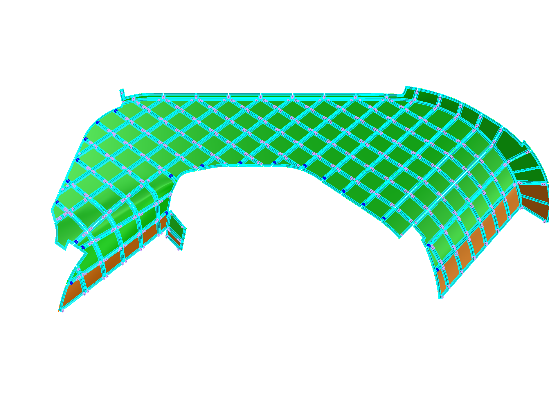 Color-coded panel and mullion model for a curved Central Bank of Iraq facade zone
