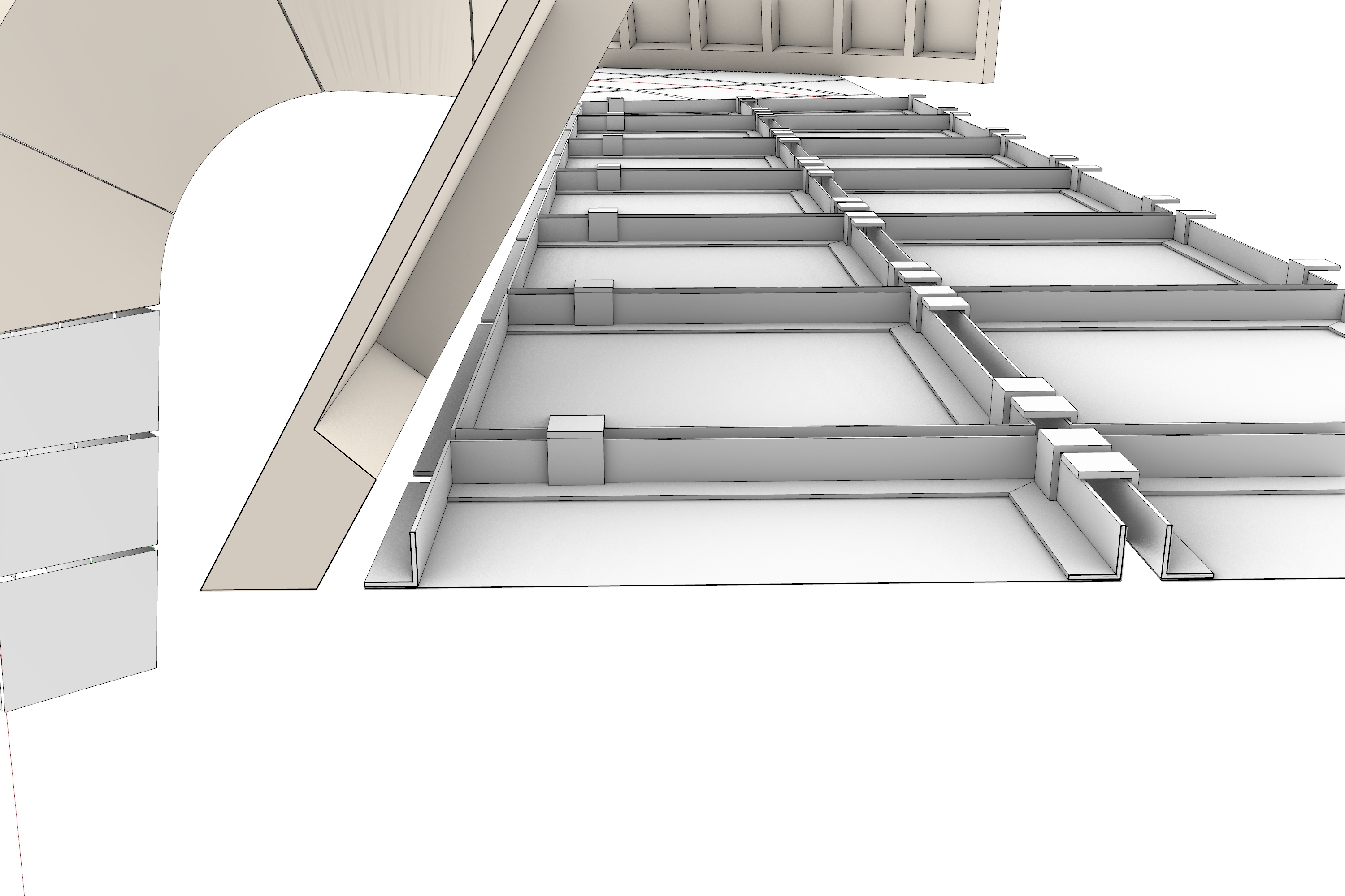 Section perspective through Central Bank of Iraq facade framing and cladding