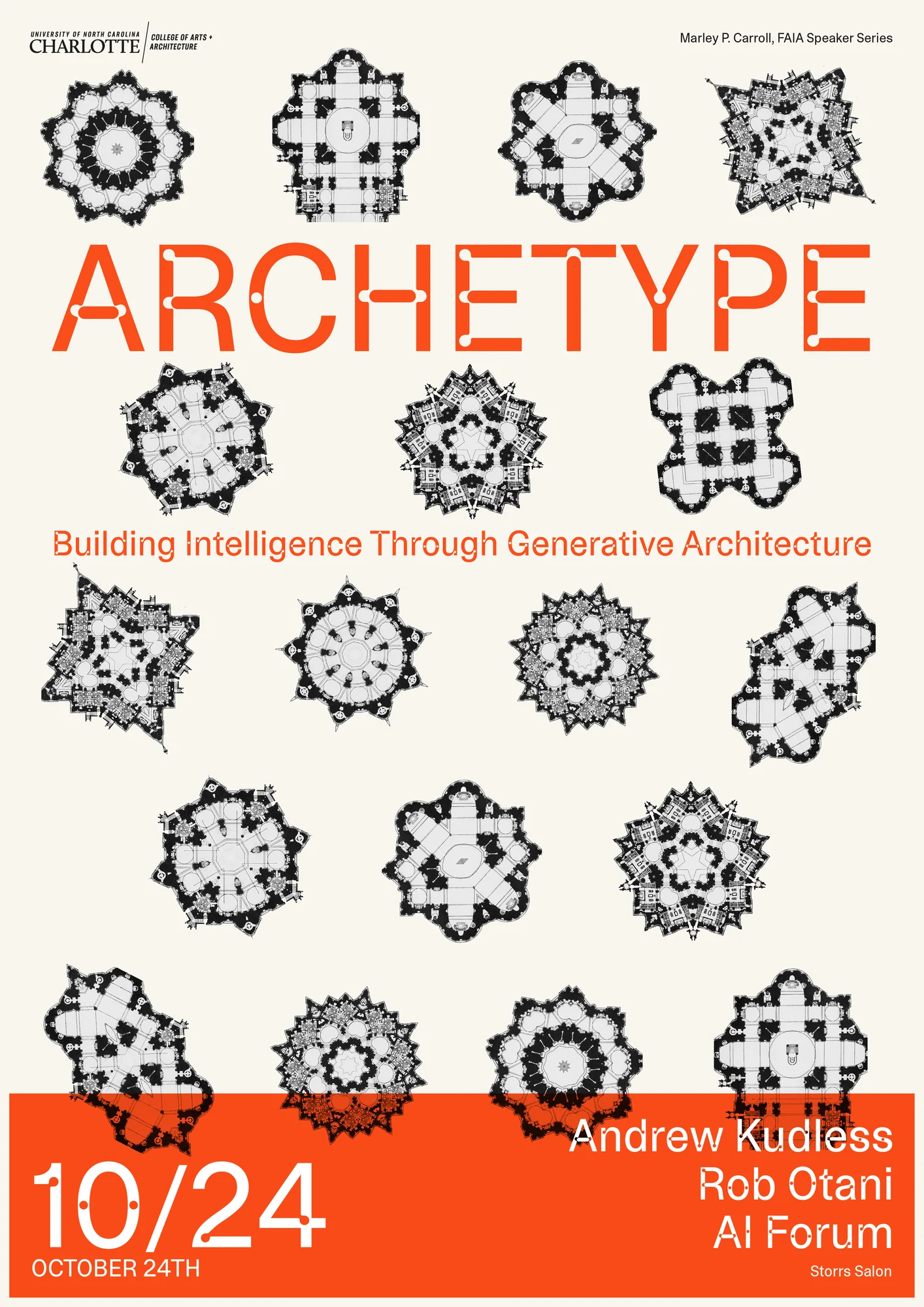 Archetype symposium poster with generative architectural figures