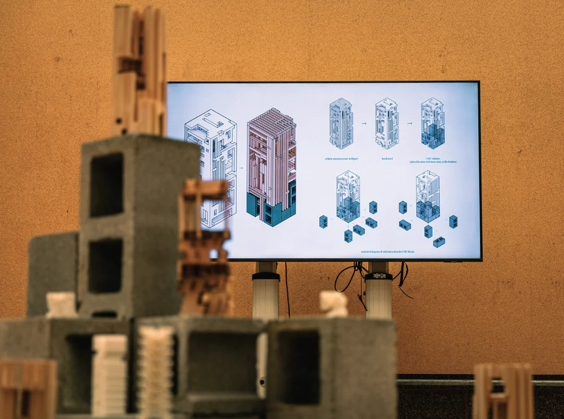 Architectural diagrams presented among Archetype exhibition models