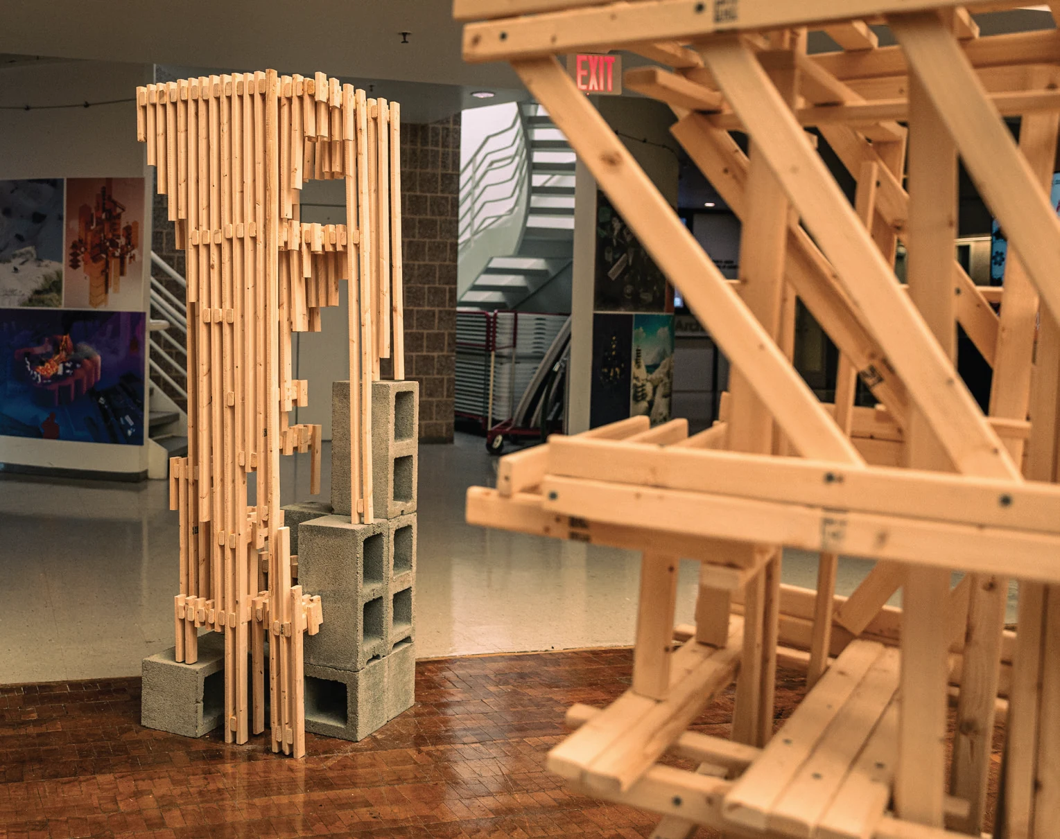 Timber and concrete architectural models in the Archetype exhibition