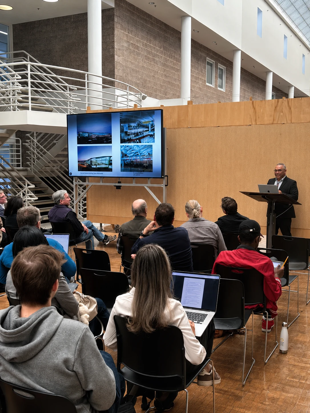 Archetype keynote presentation in the UNC Charlotte atrium