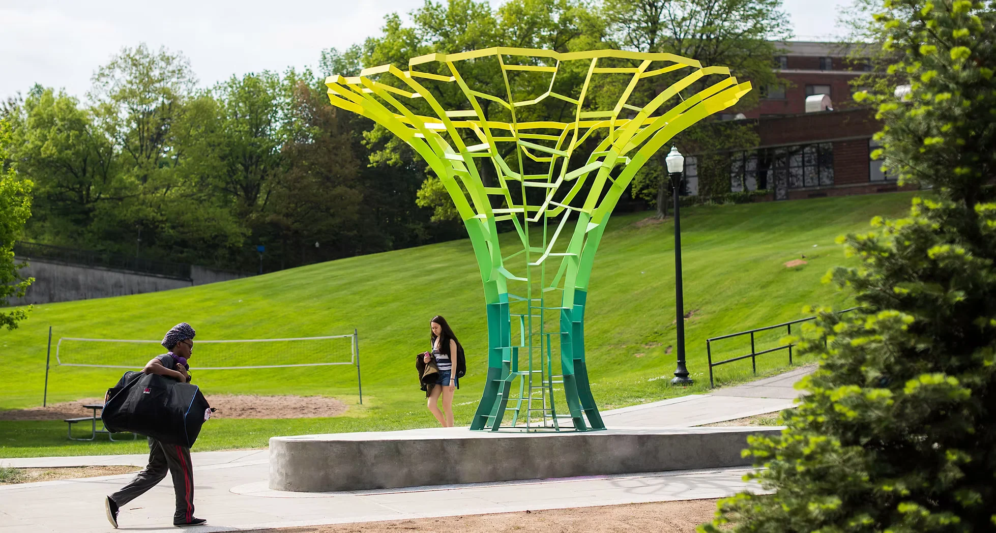 Calyx sculpture in use on the University of Rochester campus