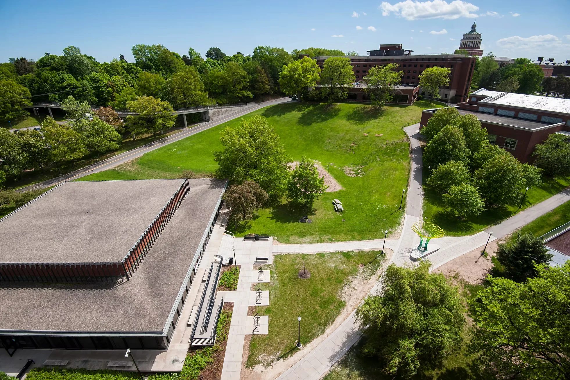 Aerial view of Calyx on the University of Rochester campus