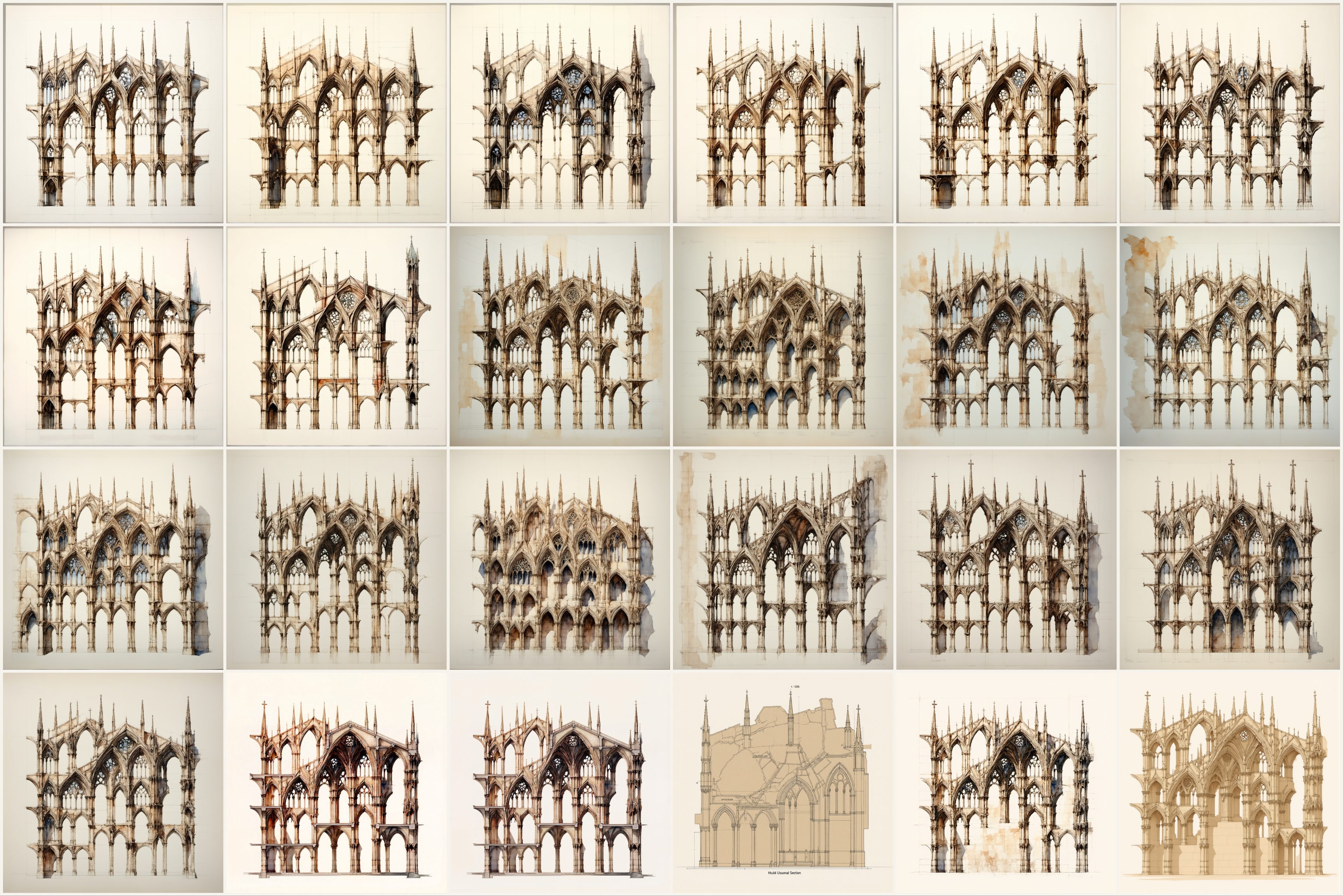 Grid of Gothic Diffusion generated architectural variations